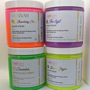 NEW Lot of (4) Amnh NEON Sugar Polish (8 oz.) - Amethyst / Cucumber / Citrus